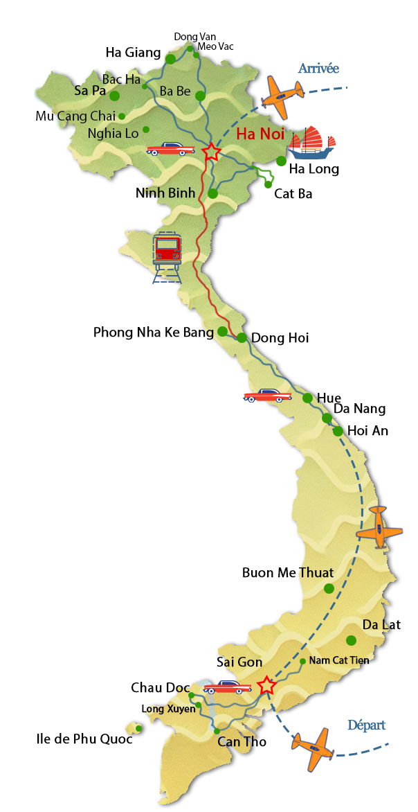 Carte du circuit Vietnam entre culture et nature sauvage organisé par Tonkin Voyage en 2026